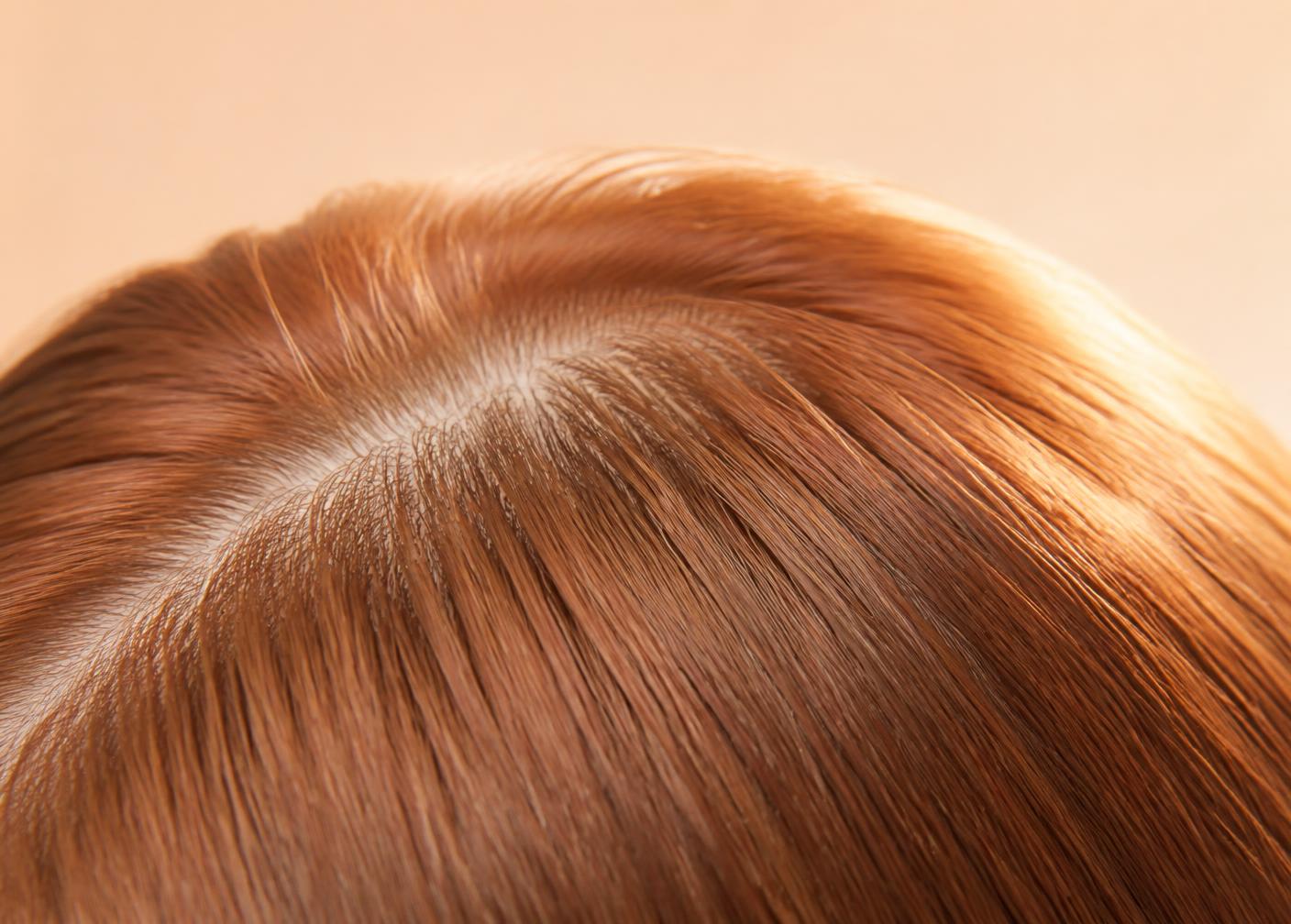 Detalhe em close de fios de cabelo e couro cabeludo.